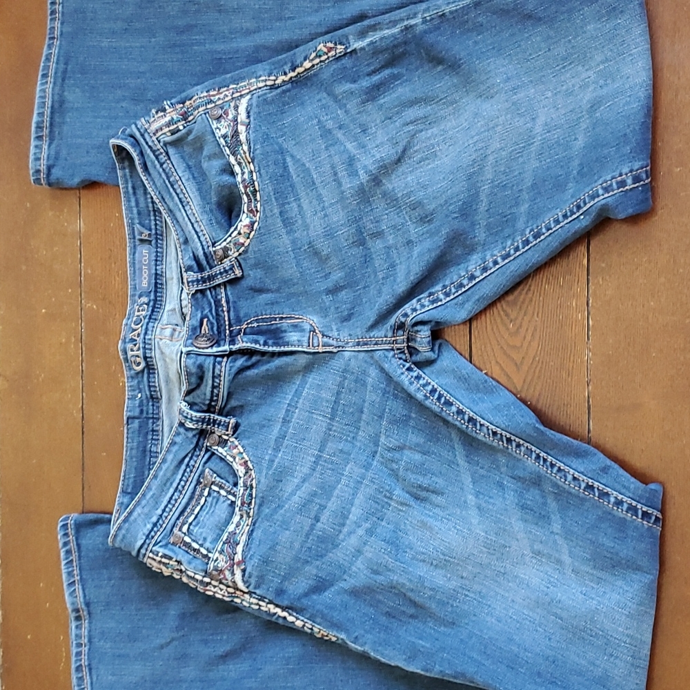 Grace in LA bootcut embellished flap pocket jeans size30 Western Country Cowgirl